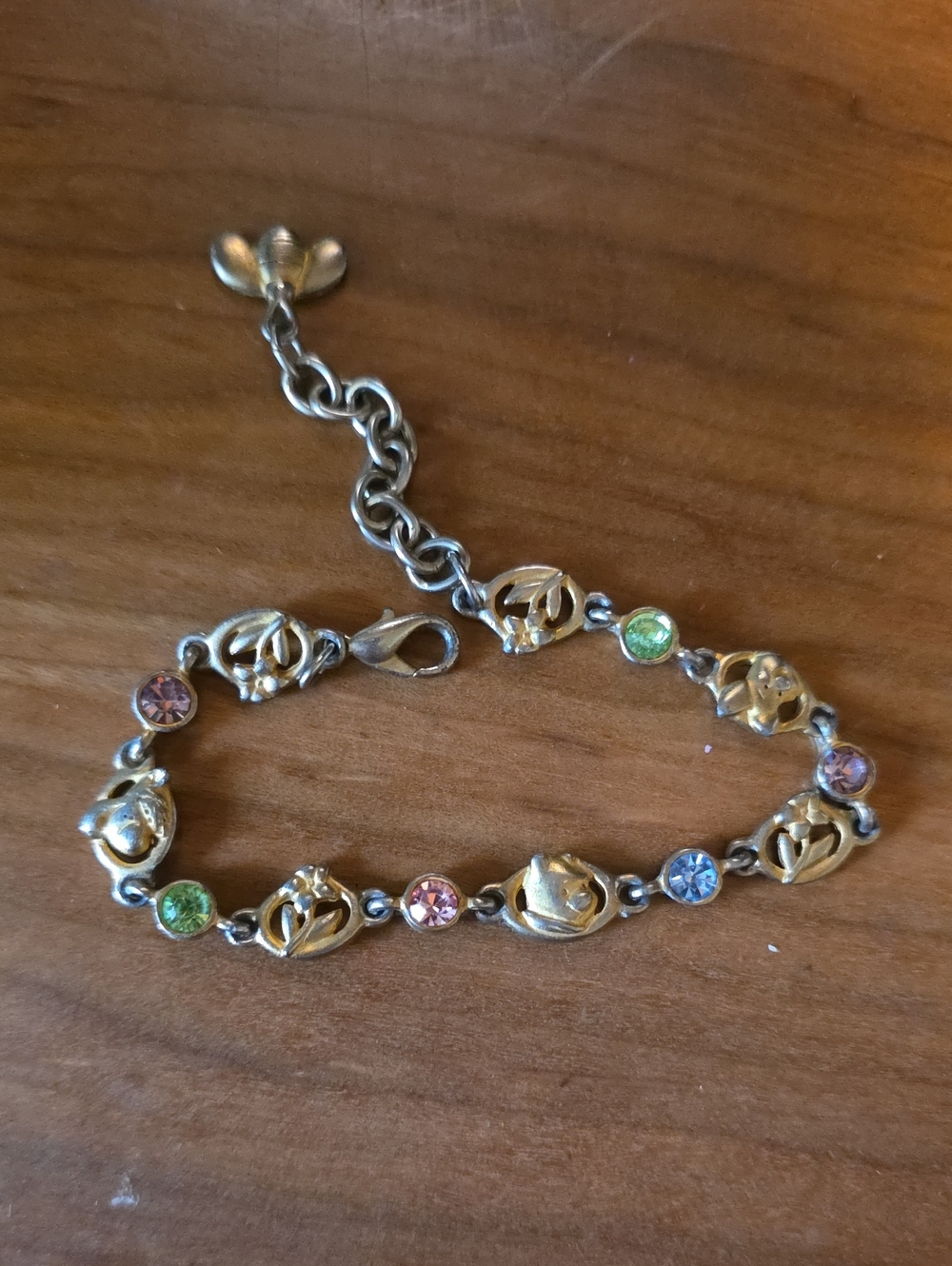 Winnie The Pooh Gold-Tone Floral Charm Bracelet with Multicolor Stones